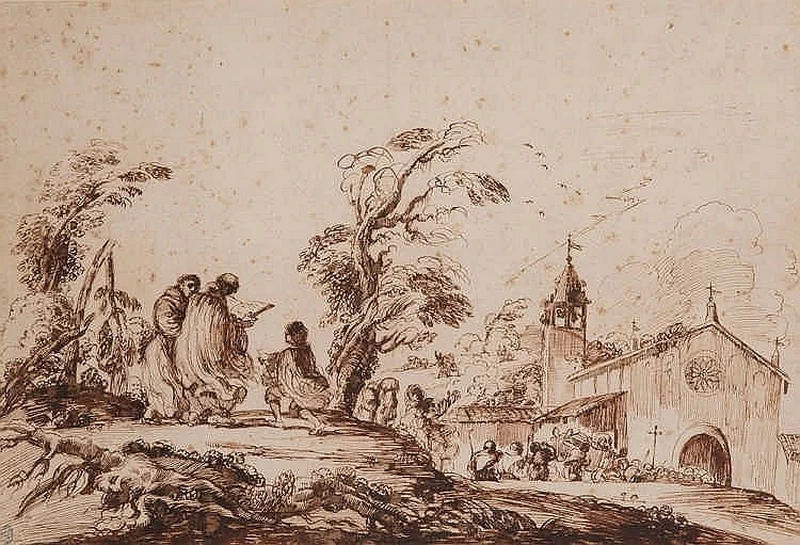 Il giovane - Studio per Paesaggio con corteo funebre che entra in una chiesa, attribuito